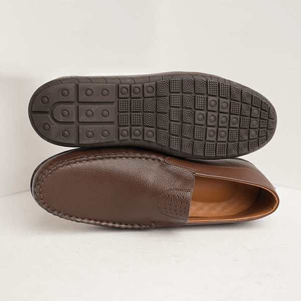 Morgan Leather Moccasin Loafer in Brown — rubber sole