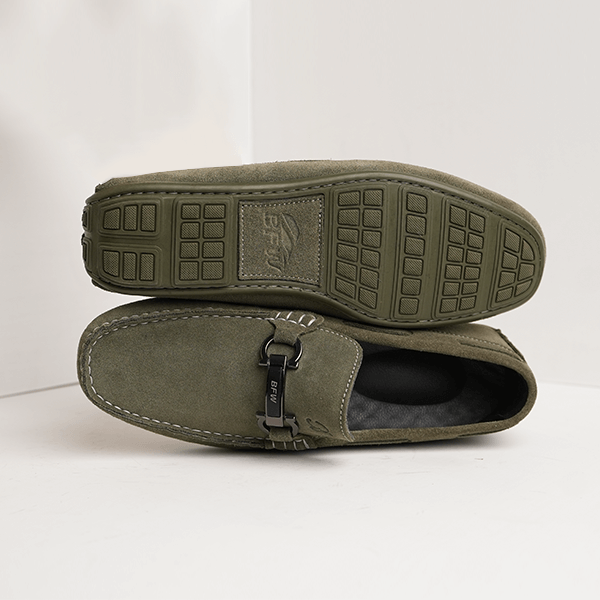 Irving Suede Bit Driving Moccasin in Green — rubber sole