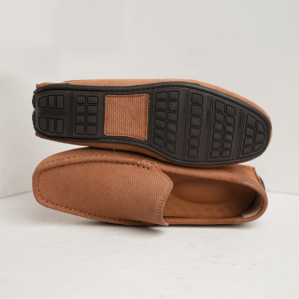 Dover Suede Driving Moccasin in Tan — rubber sole