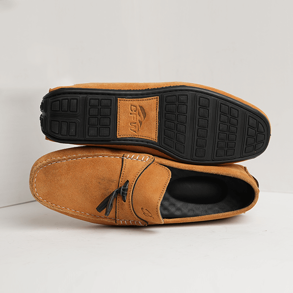 Turoro Suede Tassel Driving Moccasin in Tan — rubber sole