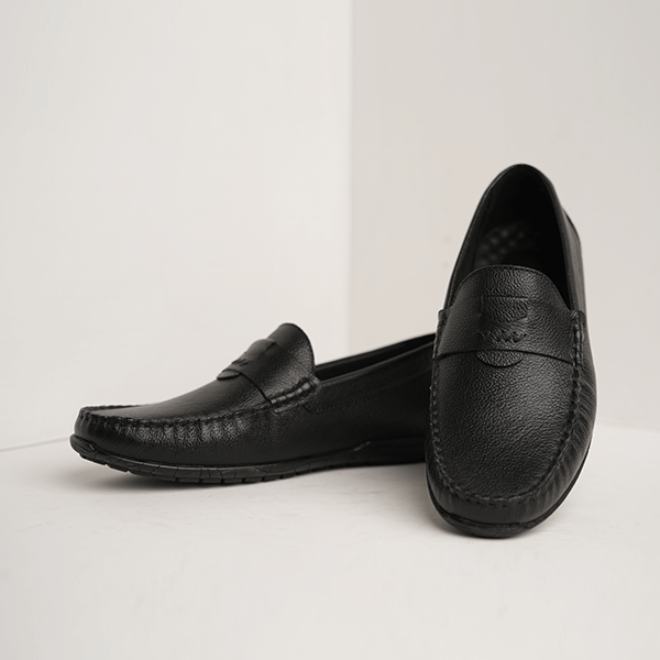 Louis Textured Penny Loafer in Black — another angle