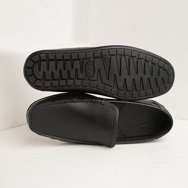 Martin Leather Moccasin Loafer in Black — rubber sole