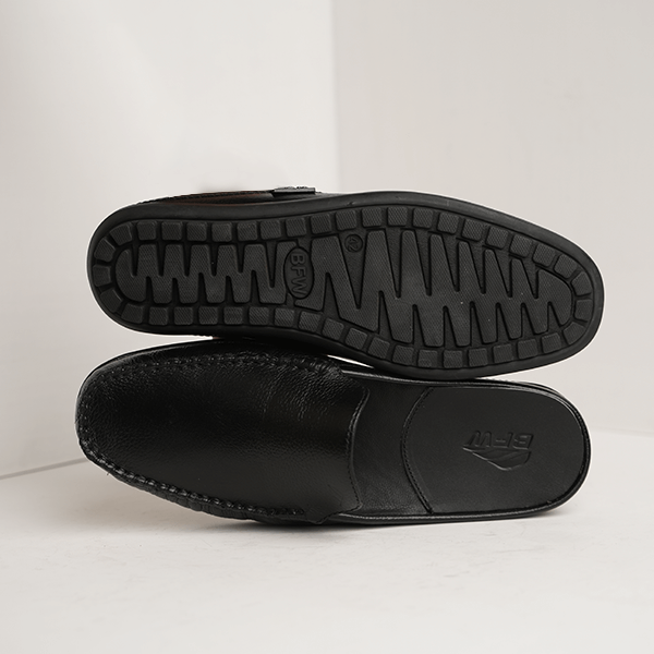 Walkease Leather Comfort Slip-On in Black — rubber sole