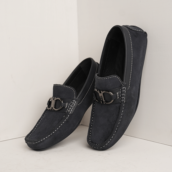 Duke Suede Bit Driving Moccasin in Blue — another angle