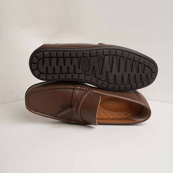 Argon Leather Tassel Loafer in Brown — rubber sole