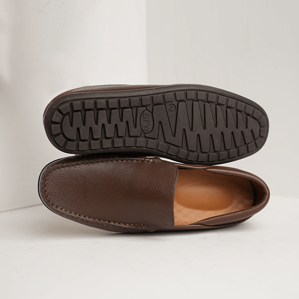 Crawford Leather Moccasin in Brown — rubber sole
