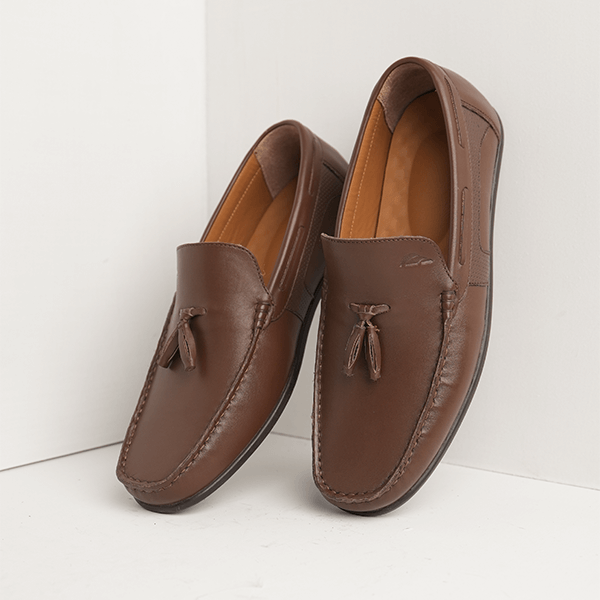 Eleganza Pebble-Grain Tassel Loafer in Brown — another angle