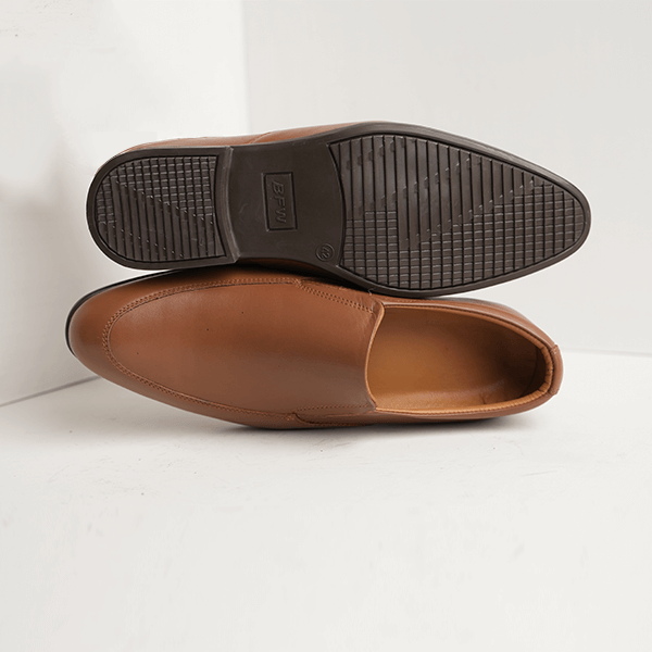 Finland Leather Slip-On Dress Shoe in Brown — rubber sole