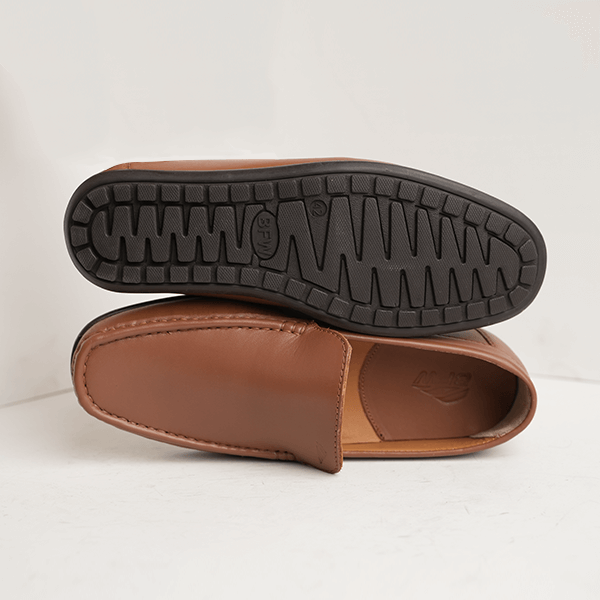 Milan Leather Moccasin in Brown — rubber sole