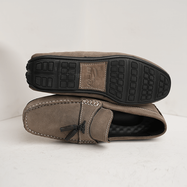 Turoro Suede Tassel Driving Moccasin in Olive Grey — rubber sole