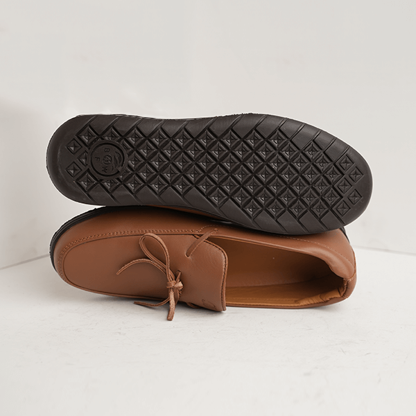 Boston Leather Bow Loafer in Tan — rubber sole