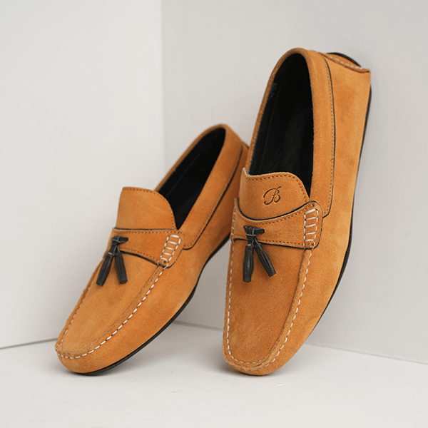 Turoro Suede Tassel Driving Moccasin in Tan — another angle